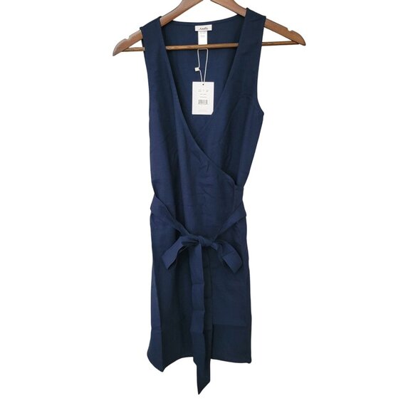 Andie Dresses & Skirts - Andie Swim The Wrap Dress Size S Midnight Blue Linen Blend Sleeveless NWT